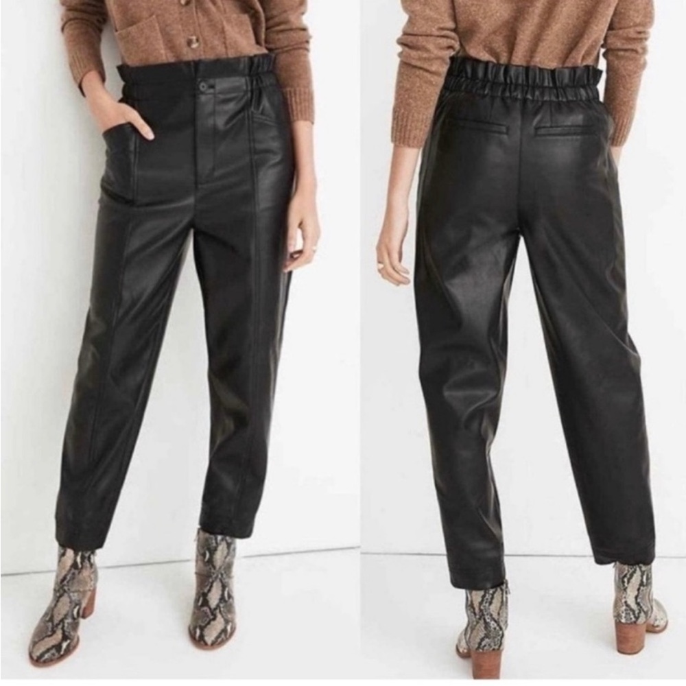 Madewell Vegan Leather Pull on Paper Bag Pants in Black Sz 0 - Picture 1 of 10